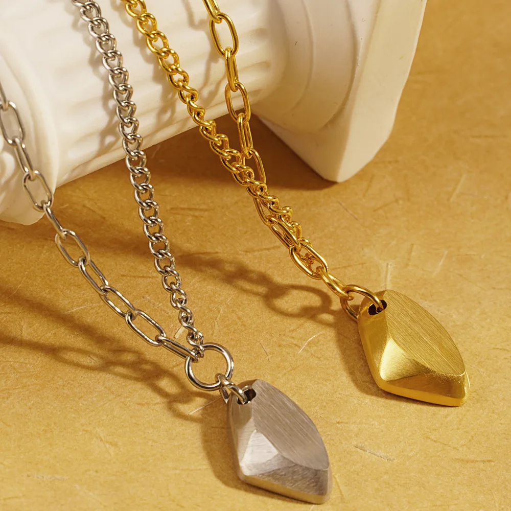 Minimalist Titanium Steel Wishing Stone Pendant Meteorite Brushed Matte Geometric Irregular Necklace For Women