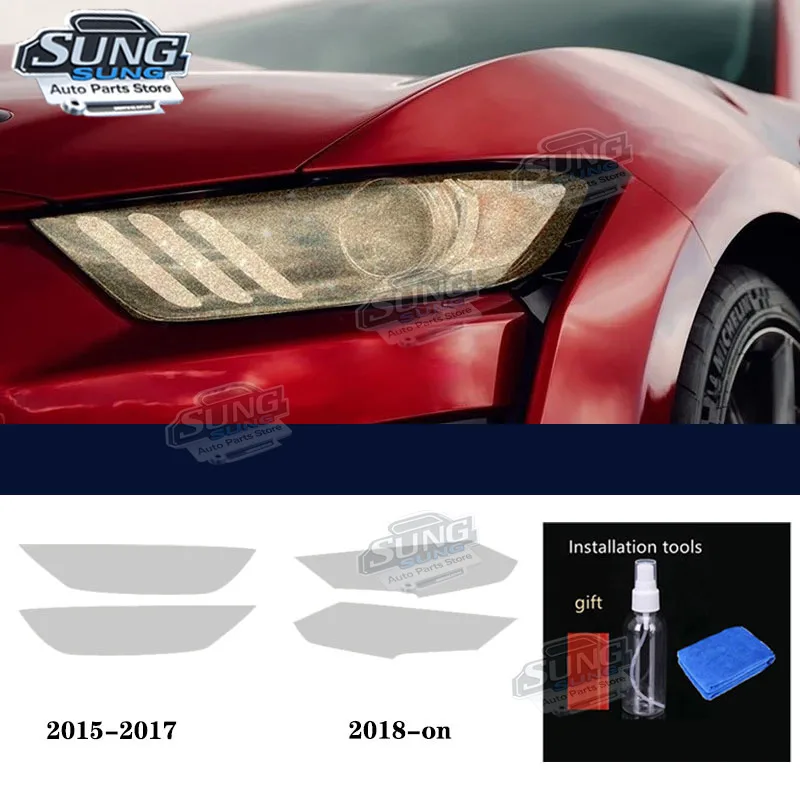

For Ford Mustang 2015-Present 2020 2021 2 Pcs Car Headlight Protective Film Smoked Black Tint Wrap Vinyl Transparent TPU Sticker