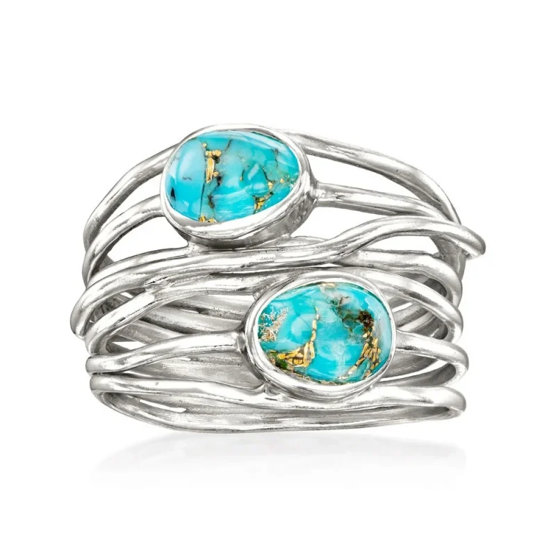 Vintage-Ring für Damen mit eingelegtem Imitat-Türkis, böhmische Silberfarbe, handgeschnitzt, für den täglichen Gebrauch, Partyschmuck, Jubiläumsgeschenk