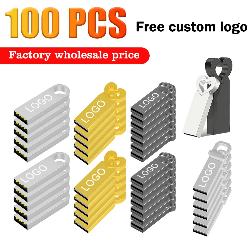 

100PCS/lot Metal Pen Drive 32GB 16GB USB Flash Drive 8GB 4GB U Disk Stick 2GB 1GB 128MB 256MB Memory Pendrive Free custom Logo