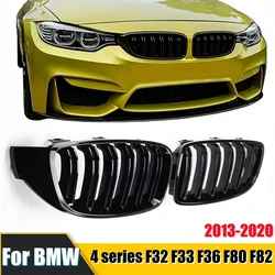 Car Front Bumper Grille Racing Grill 13-20 Dual-Slat Glossy Black Grilles Accessories For BMW 4 Series F32 F33 F36 M3 F80 M4 F82