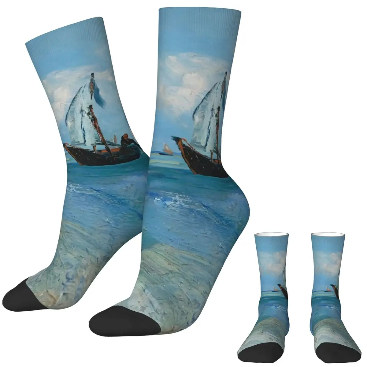 Women Men Socks Van Gogh ship Stockings Autumn Funny Medium Soft Socks Printed Outdoor Sports Anti Skid Socks