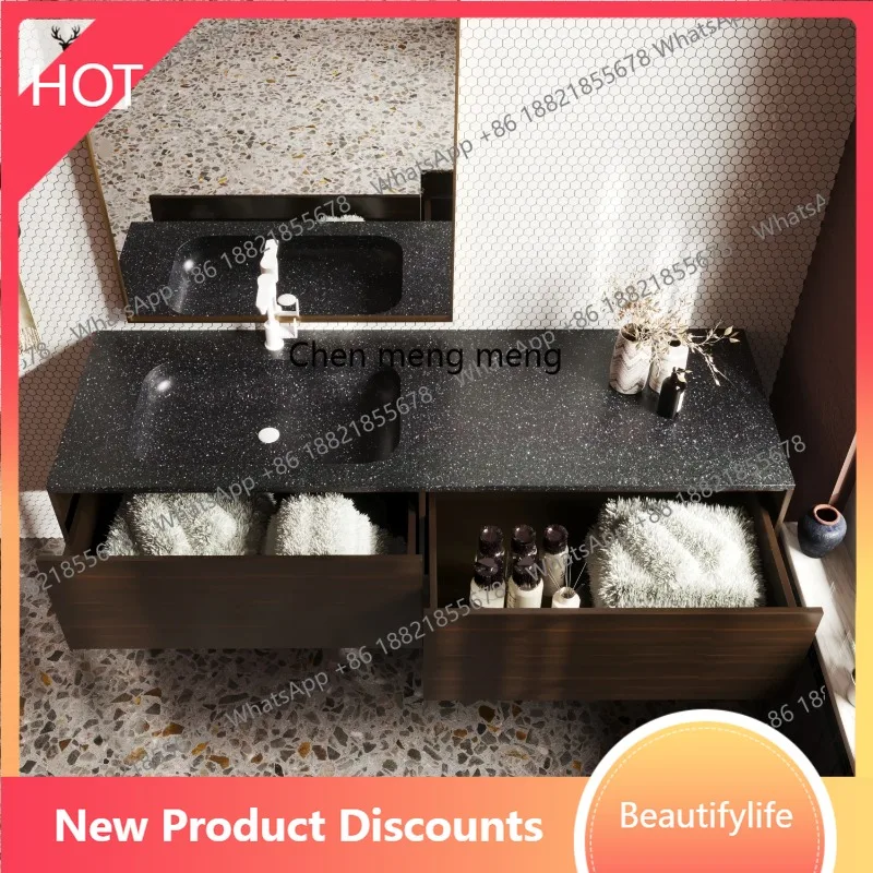 

A13 Black Terrazzo Bathroom Cabinet Integrated Basin Hotel B & B Club, Hand Washbasin Sink Pool Undercounter Basin