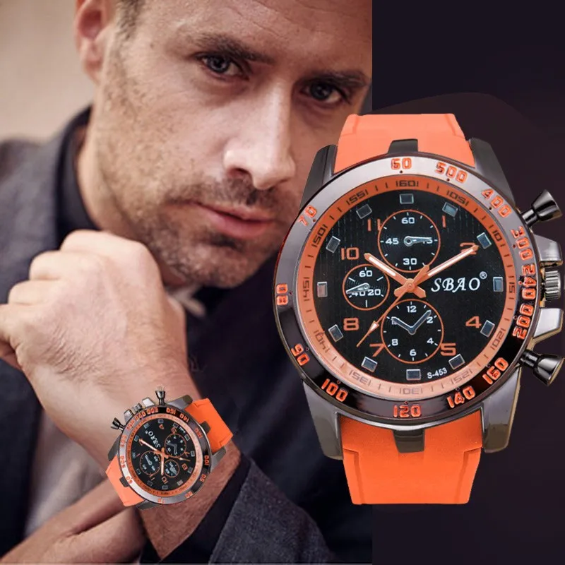 Modern Men Wrist Watch Stainless Steel Sport Analog Quartz Wristwatch  Life Waterproof Fashion Sports Watches clock Orange