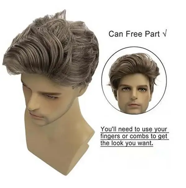 Men's Wig Grey Gold Synthetic Wigs Short Cut Fake Hair Fluffy Looking Wigs for Men Cosplay Party Daily Use