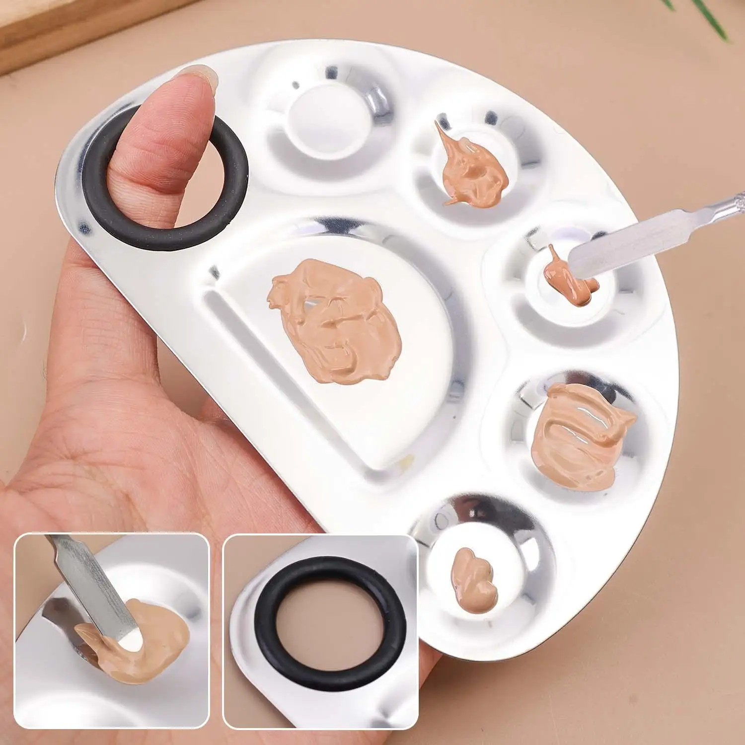 Stainless Steel Makeup Mixer Nail Polish Mixing Palette Foundation Eyeshadow Mixer Palette with Spatula Rod Makeup Beauty Tools