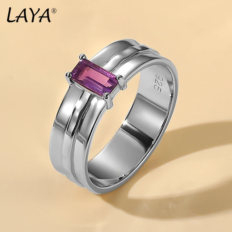 

LAYA Pure 925 Sterling Silver Ring For Women Sparkling Natural Amethyst Minimalist Gold Line Charming Original Fine Jewelry