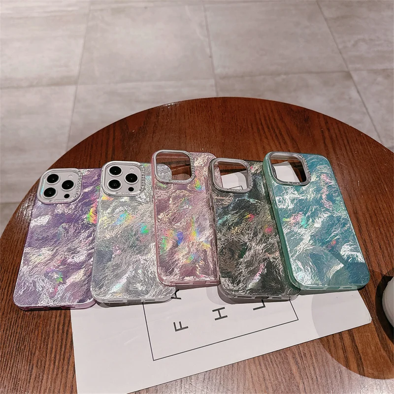 Advanced minimalist tin foil patterned phone case paired with a unique diamond camera frame Phone Case For iPhone 11 12 13 14 15