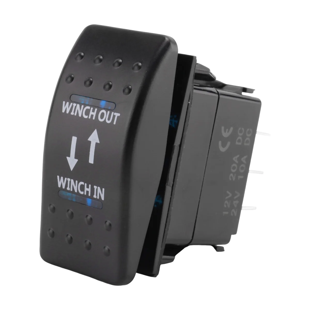 AU35 12V 20A Winch In Winch Out ON-OFF-ON Rocker Switch 7 Pin LED biru