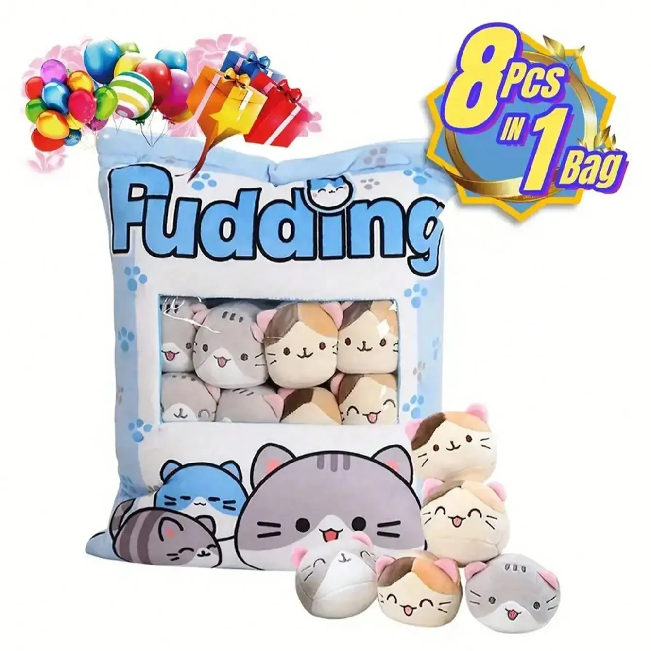 8 Stück flauschige Plüsch-Katzenkissen – weiche Stofftierpuppen, niedliche dekorative Kissen für Sofa, Bett, Stuhl, abnehmbar – Detail 2