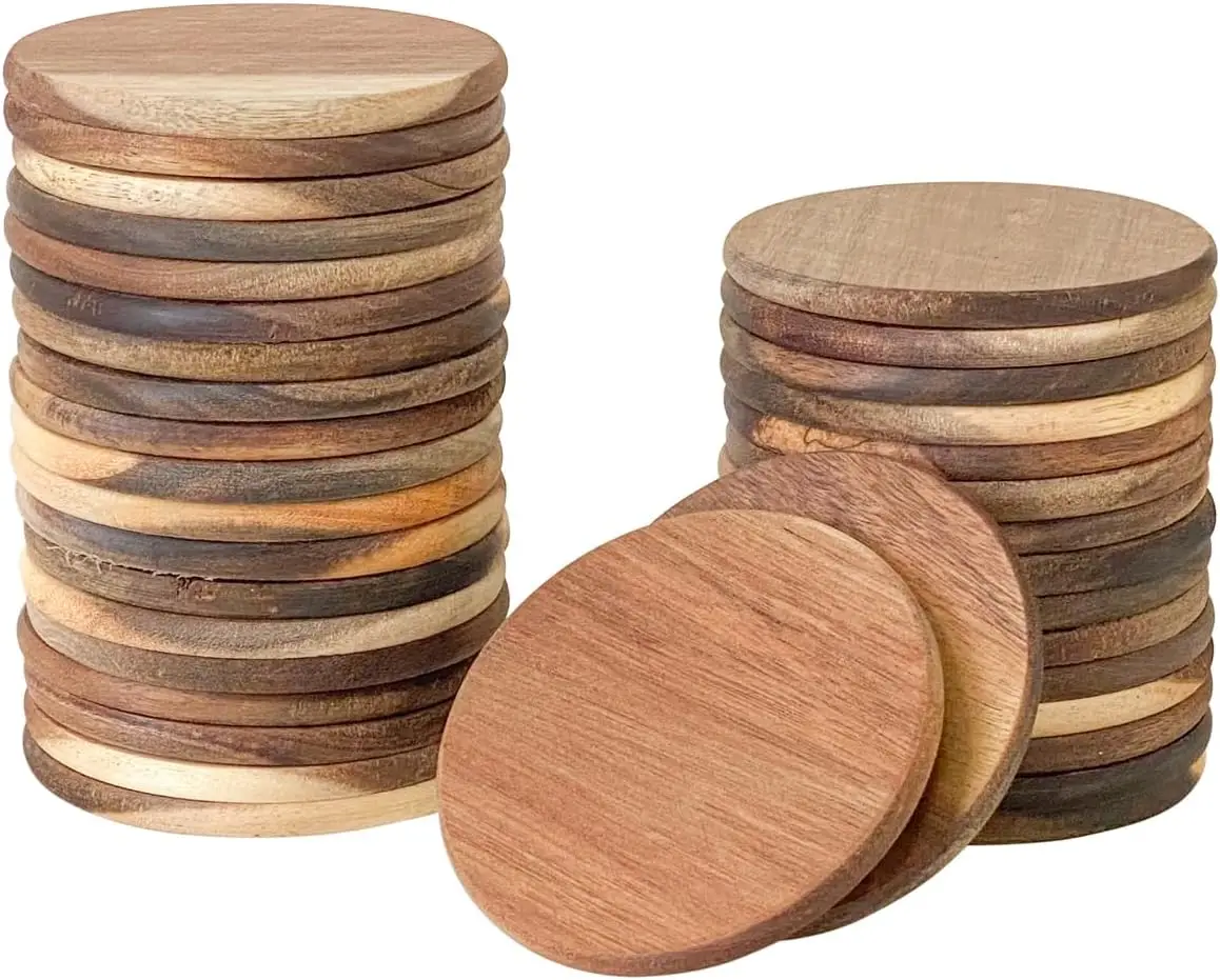 

36 Pack Acacia Wood Drink Coasters, 3.68 Inch Round Natural Wood Cup Coasters for Home Decor