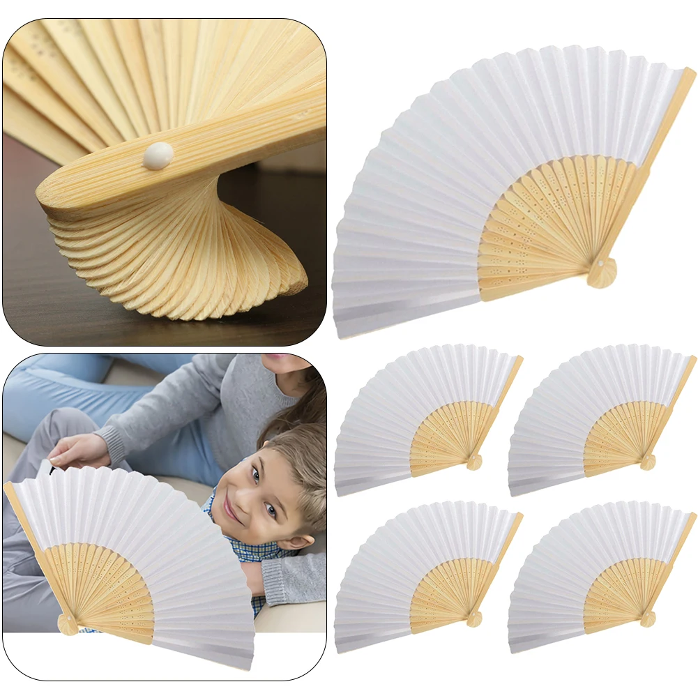 5-20PCS DIY Paper Bamboo Folding Fan for Calligraphy Painting Practice Blank White Foldable Fan Hand-Painted Fans Wedding Gift