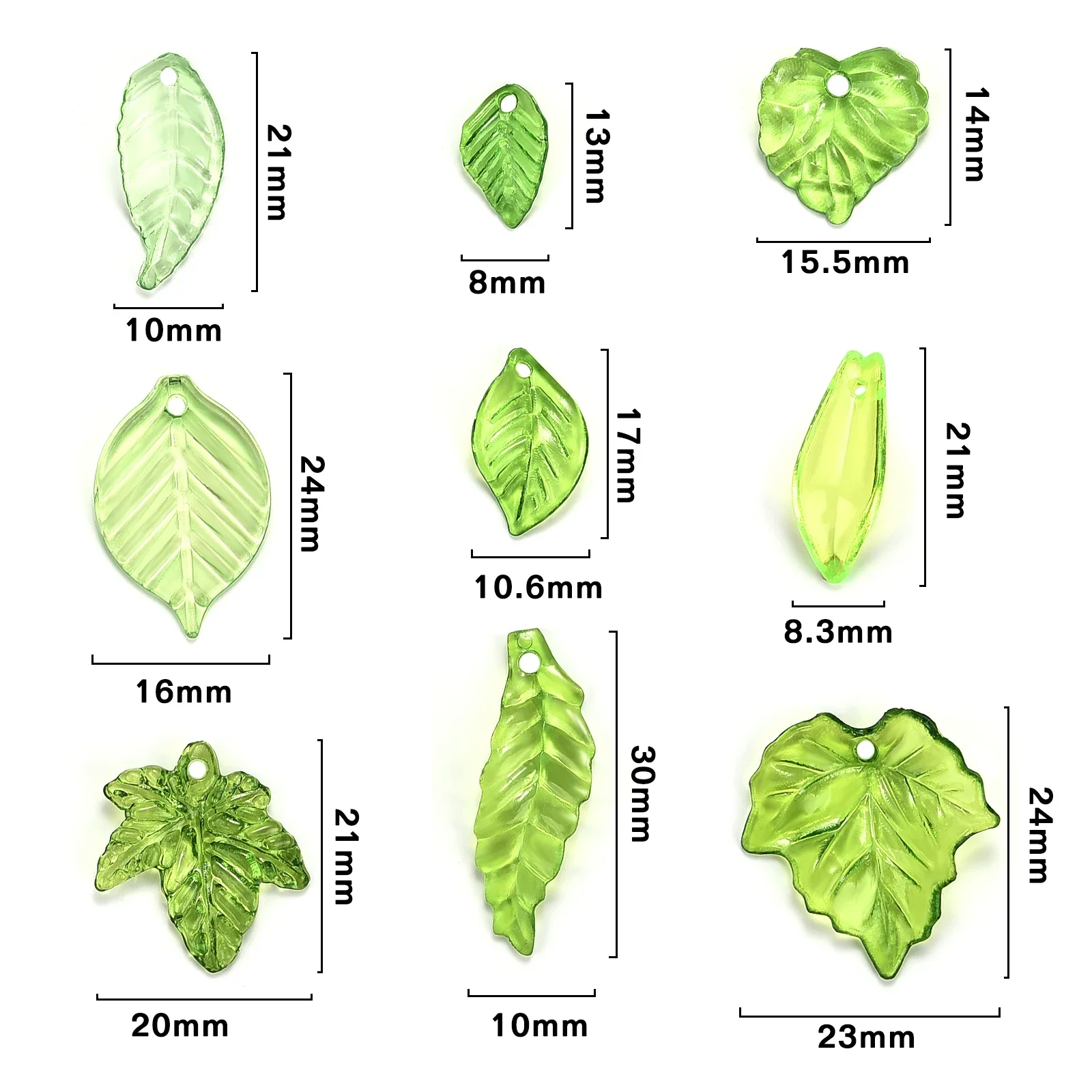 30pcs/50pcs Mixed Green Leaves Acrylic Pendants Various Spacer Charms Beads For Jewelry Making DIY Necklace Bracelet Earring