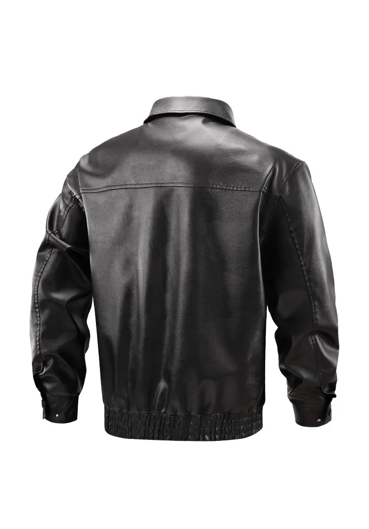 Men's Vintage American Style PU Leather Jacket - Classic Turn-Down Collar Short Bomber Coat for Autumn Business Casual Wear