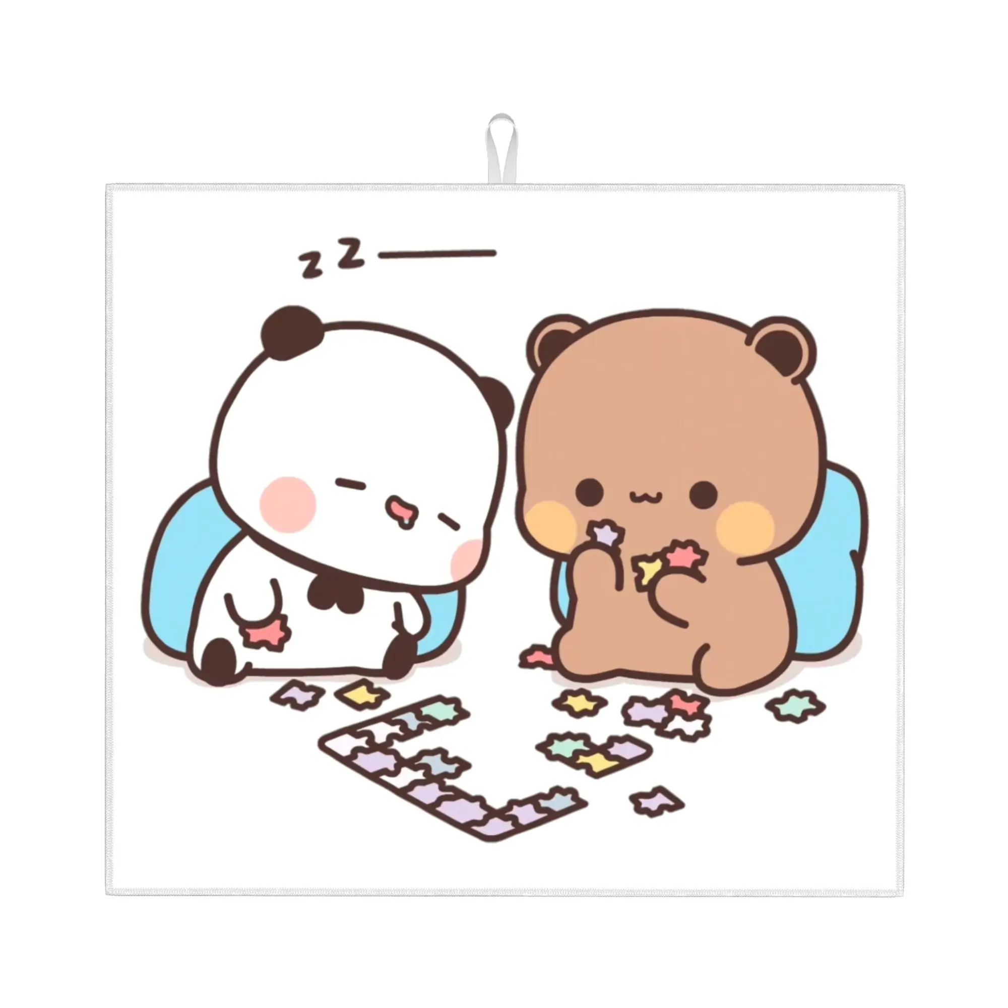Drying Mat For Kitchen Bubu Dudu Panda And Brownie Bear Couple Water Absorbent Waterproof On Slip Kitchen Counter Protector Mat