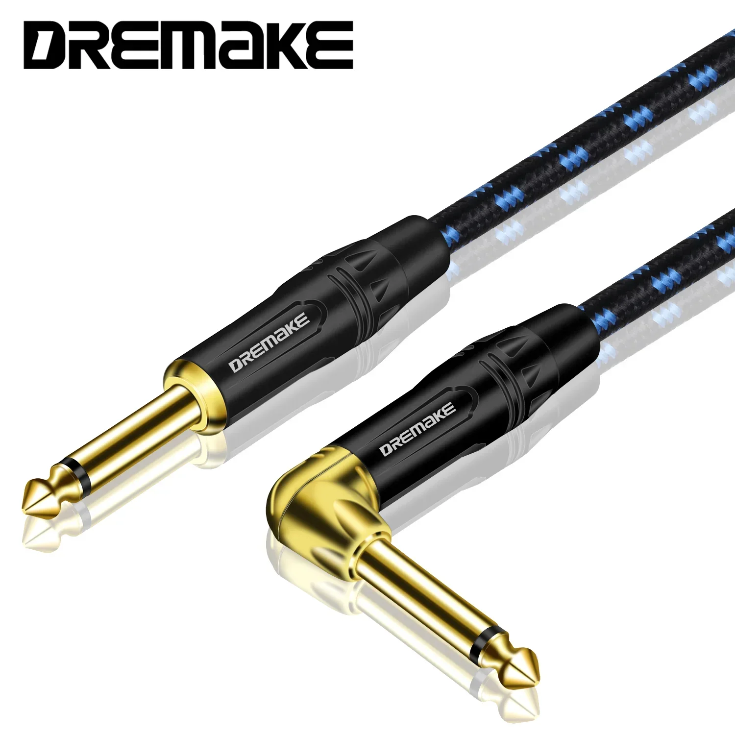 DREMAKE Guitar Cable - 1/4 Inch Straight to Right Angle Instrument Cable - Professional Electric Guitar Cord and Amp Cable