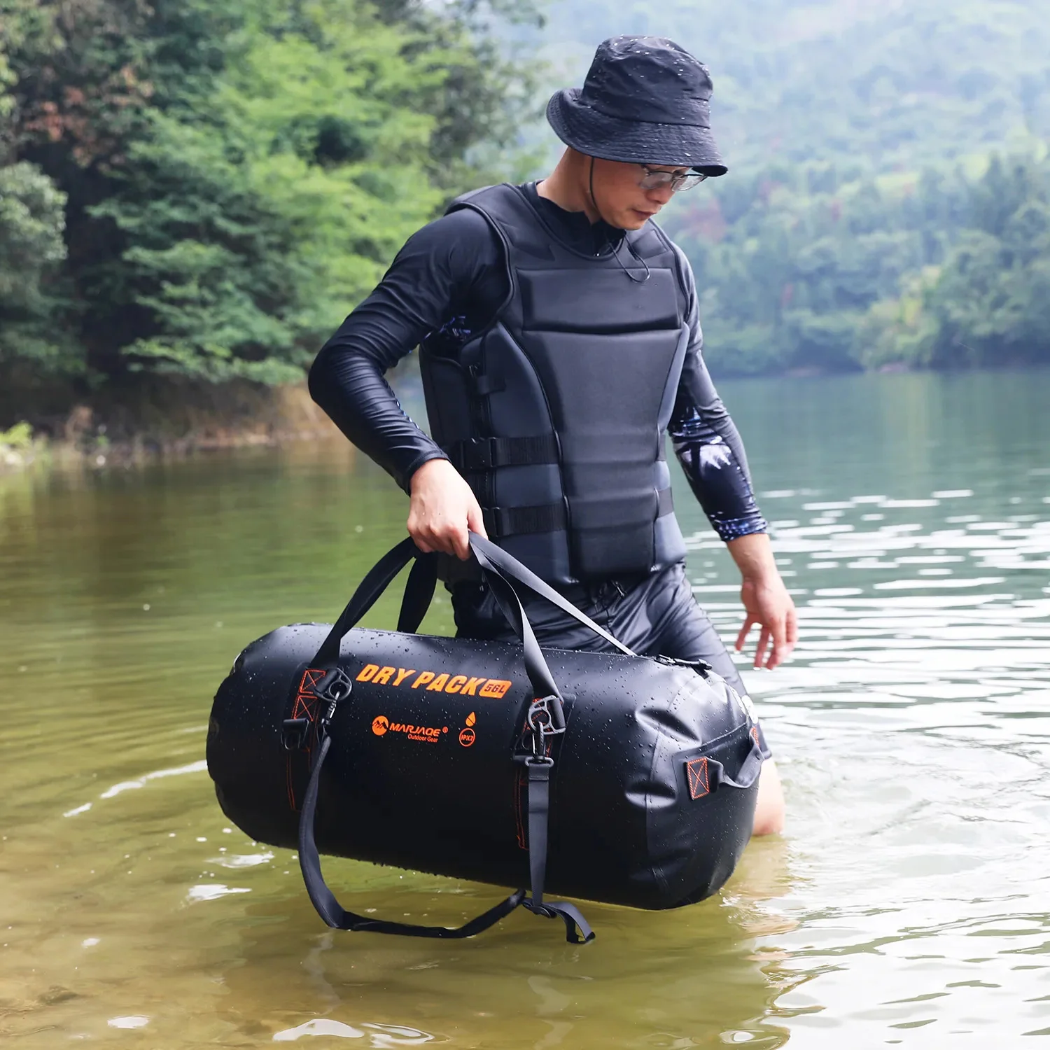 56L 80L Large Waterproof Duffle With Air Nozzle Travel Dry Duffel Bag Heavy Duty Bag for Kayaking Boating Rafting Swim Fishing