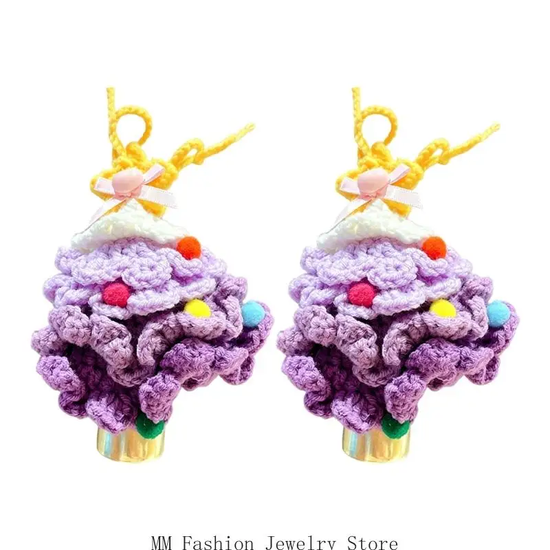 Yarn Christmas Tree Keychain 2-Pack with Bells That Help Locate Keys in Bags, Colorful and Hanging Cords D0UB