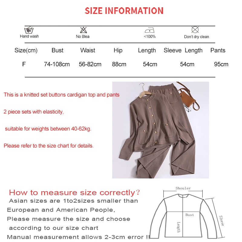 HELIAR Women Knit Pocket Casual Set Long Sleeve Buttons Up Cardigan Top and High Waist Elastic Pants 2 Pieces Office Set Autumn