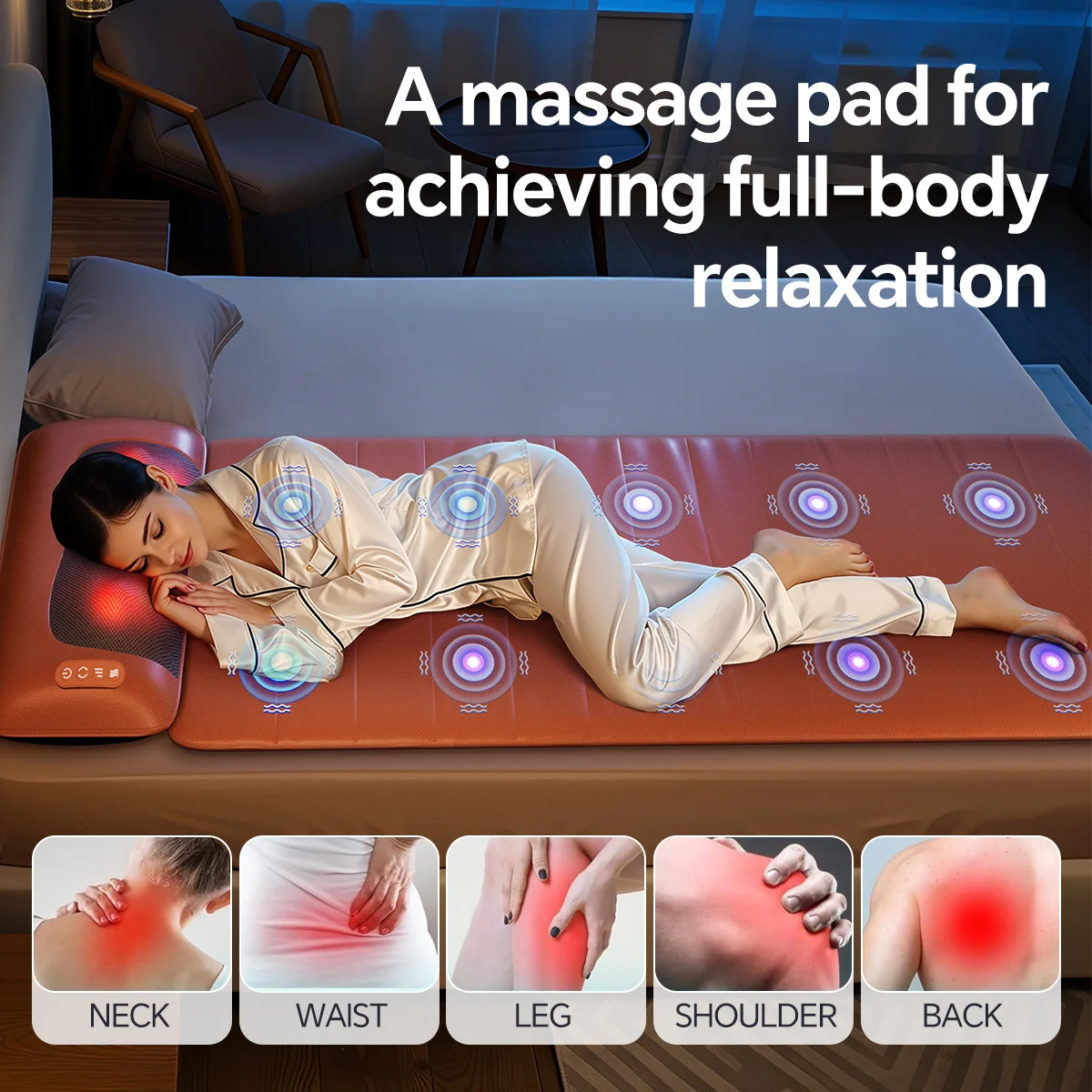 Home-use Multi-Functional Massage Mattress With Air Bladder Vibration and Heating for full-body, Back, Waist, Legs cervical