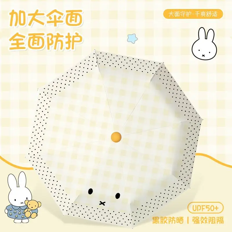 Kawaii Miffy Umbrella Cute Cartoon Miffy Fully Automatic Umbrella Dual Function Black Rubber Folding Umbrella for Portability view 6