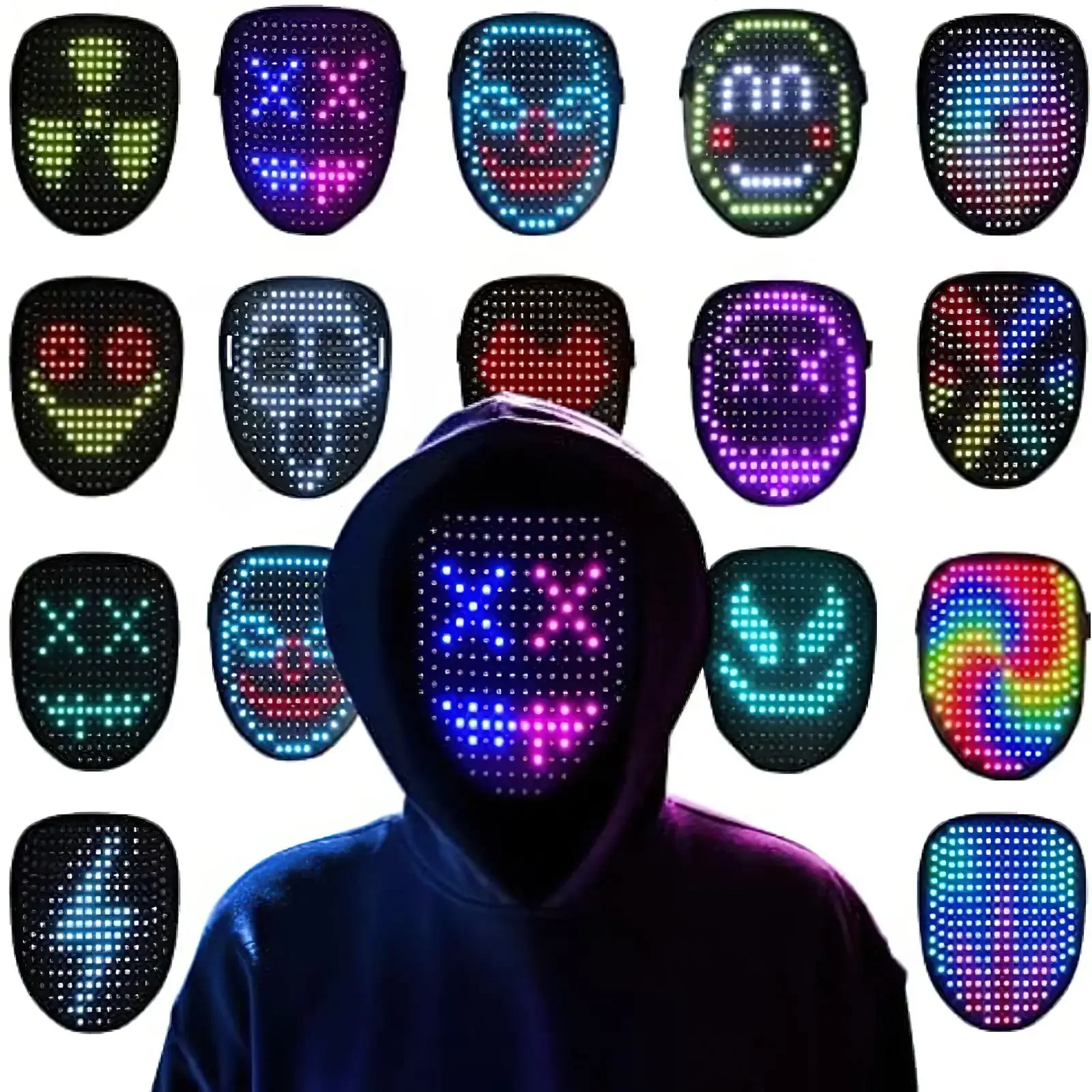 New DIY Led Luminous Smart Masks Gesture Sensing Light Up Mask Face Changing Glowing Mask For Party Xmas Halloween Mask Cosplay