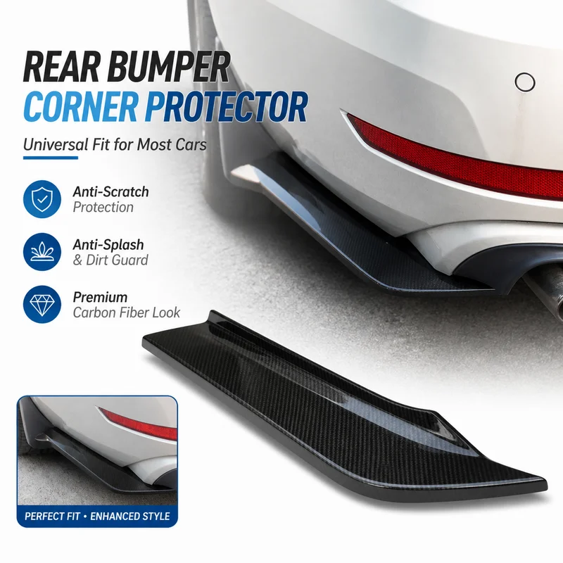 Universal 48CM Carbon Fiber Rear Bumper Corner Protector Plate, Auto Rear Skirt Small Surround Guard, Side Skirt