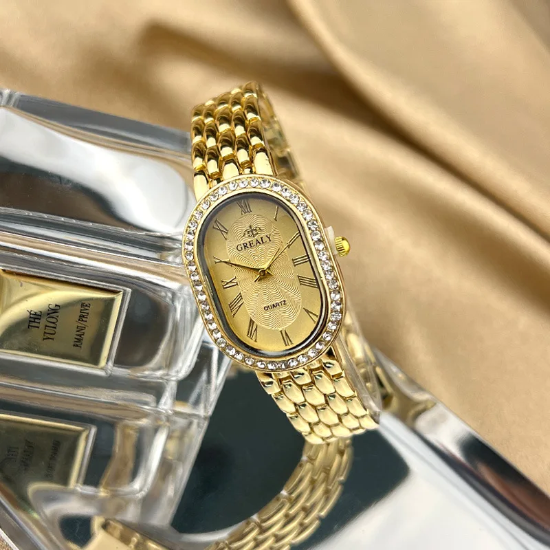 ساعة رجالية فاخرة الأعمال الدقة البيضاوي الماس مطعمة سوار ساعة اليد أنثى موضة ساعات كوارتز على مدار الساعة