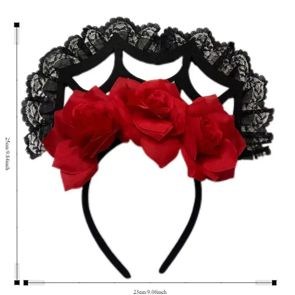 Hair Accessories Halloween Headband Decoration Big Rose Flower Red Rose Flowers Headdress Hair Band Floral Rose Flower Crown