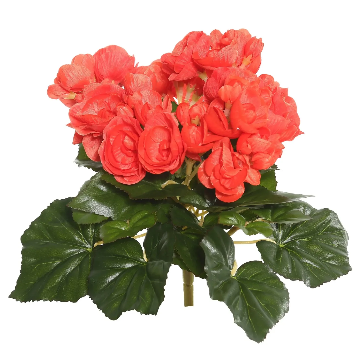 

9.5" Artificial Red Orange Polyester Begonia Bush.