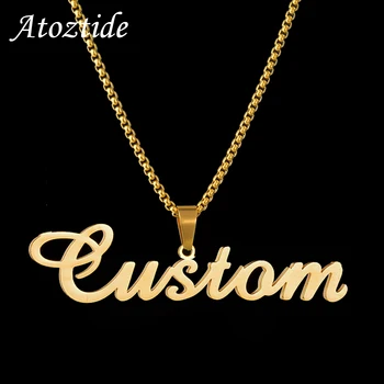 Atoztide spersonalizowane spersonalizowane marki Logo nazwy naszyjnik ze stali nierdzewnej gruby łańcuch dla mężczyzn damska biżuteria na prezent