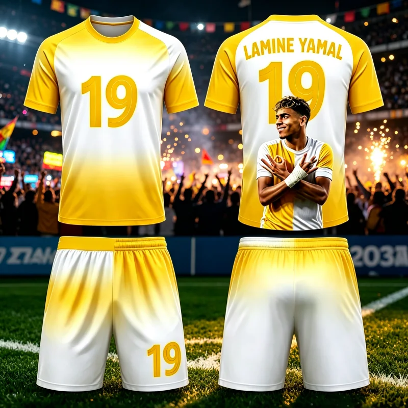 2026 Summer Fashion New Yamal Football Jersey Sports Casual Short Sleeve T-shirt Shorts Set Breathable and Soft Family Kids Tees