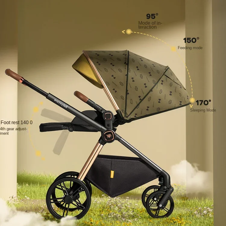 Portable Folding Baby Strollers, Can Sit and Lie Two-way High Landscape Baby Carriage, Shock Absorption Lightweight Strollers