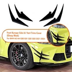 For BMW M3 G80 G81 M4 G82 G83 2021-2024 Front Bumper Side Air Vent Trims Carbon Fiber Look/Gloss Black Intake Frame Cover Canard