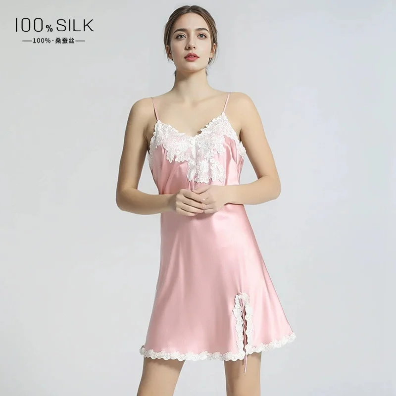 2025 Summer New Style Women's Silk Nightdress - High-end 100% Mulberry Silk, Slit Backless Sexy Style Camisole Short Dress