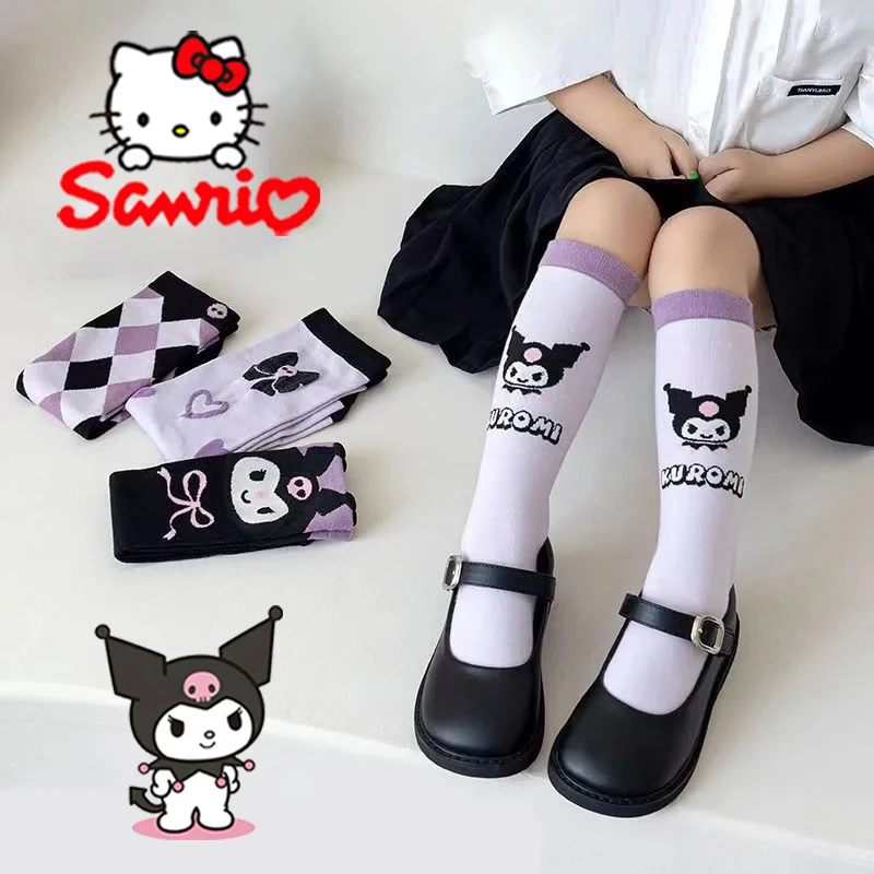 

Sanrio Kuromi Socks Cartoon Girls Fashion Pure Cotton Embroidery Long Stockings Cute Japanese Style JK Lolita Dance Stockings