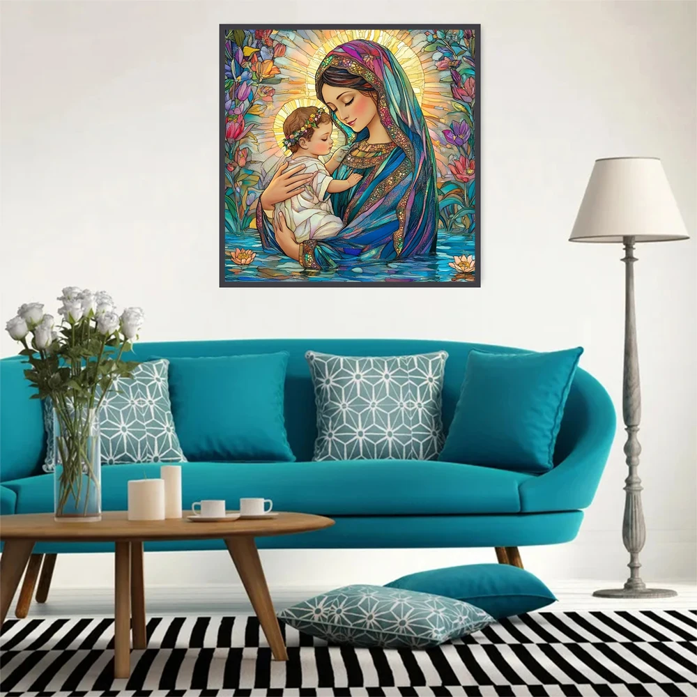 ภาพปักเพชร DIY เอเวอร์ไชน์ รูปพระแม่มารี 5D ปักเต็มผืน งานปักคริสเตียน ภาพโมเสก ศาสนา ภาพเหมือน ของตกแต่งบ้าน ของขวัญ