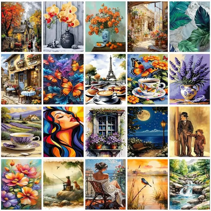 

CHENISTORY DIY Pictures By Number Town Landscape Kits Painting By Numbers Hand Painted Paintings Drawing On Canvas Home Decor