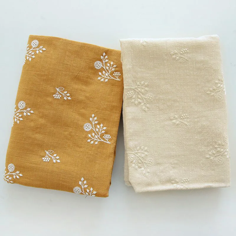 

1 METER Flower embroidery, pure cotton bamboo fabric, handmade DIY clothing fabric for dresses
