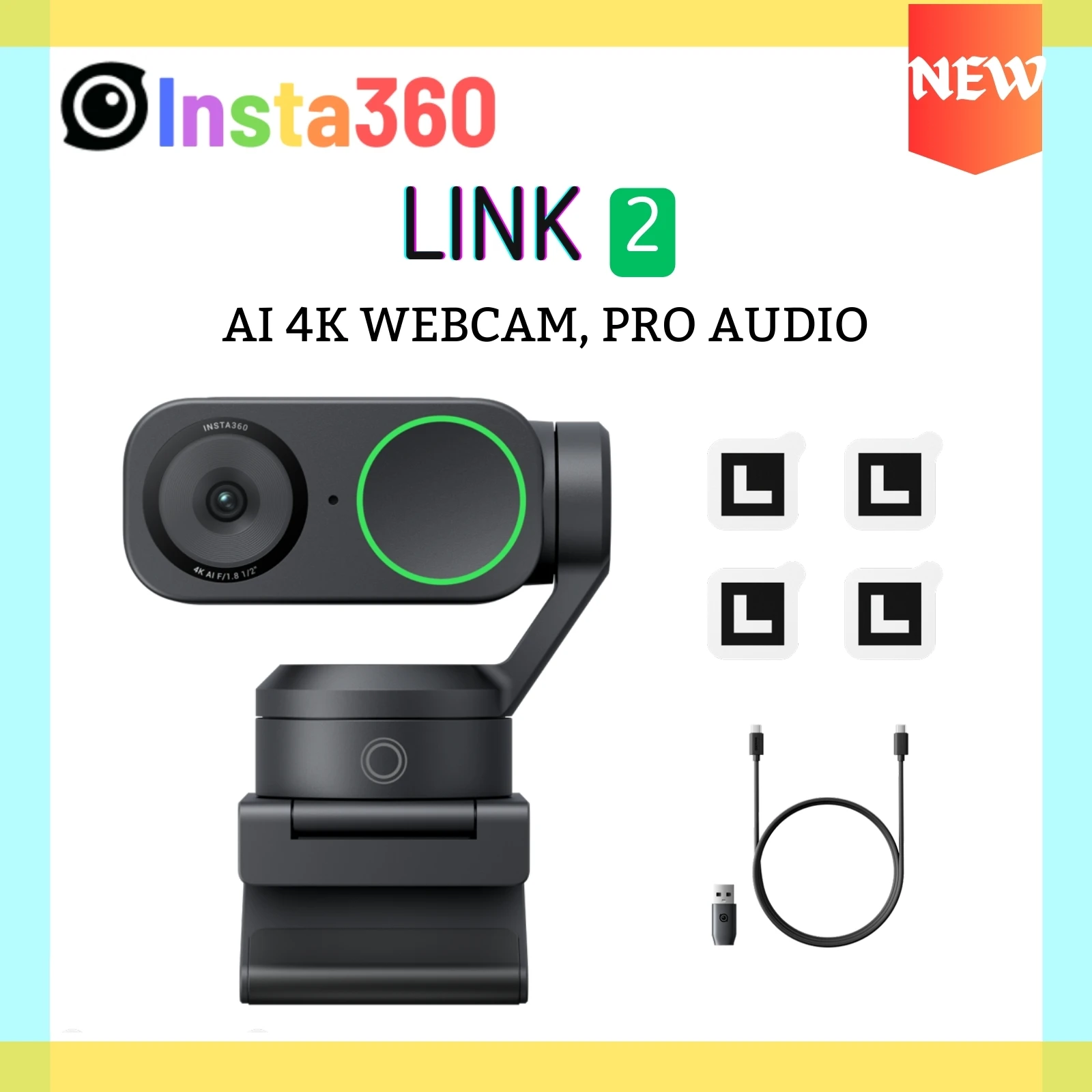 Insta360 Link 2 Webcam 4K 30fps PC Mac AI Tracking Noise-Canceling Gesture Control 1/2