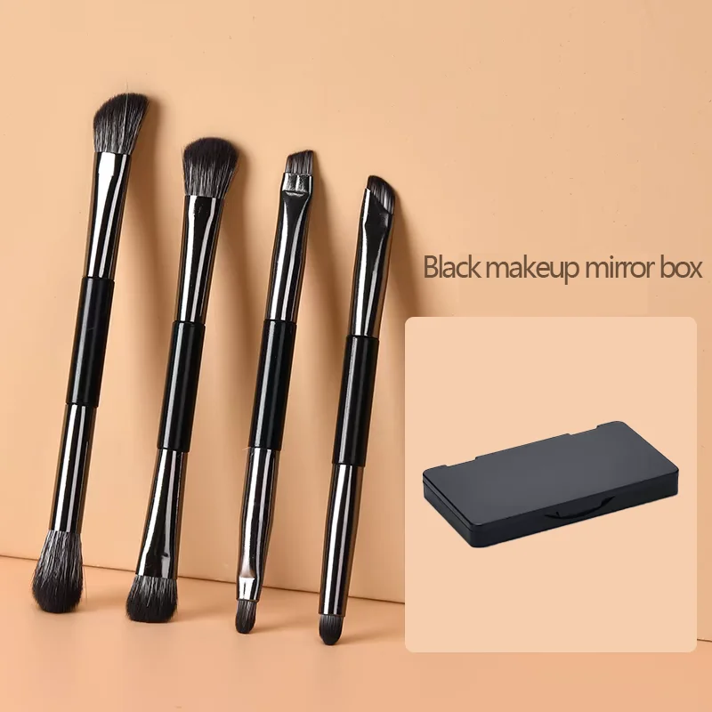 ชุดแปรงอายแชโดว์แบบปลายคู่ 4 ชิ้นพร้อมกระจก - ชุดแปรงแต่งหน้าแบบพกพา, ขนแปรงไฟเบอร์นุ่ม