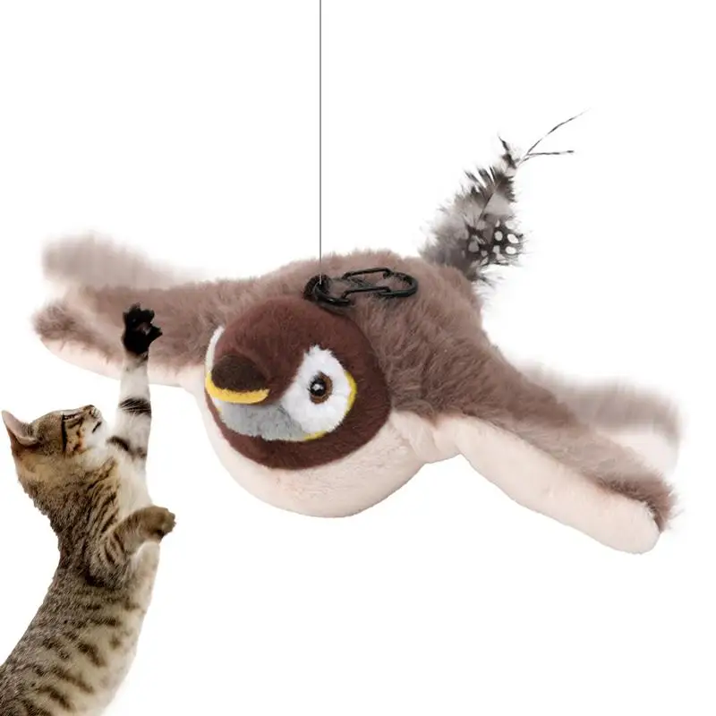 Interactive Cat Toys USB Charging Smart Flapping Bird Electric Cat Toy Touch Activated Plush Toys Vivid Chirping Cat Teaser Toy