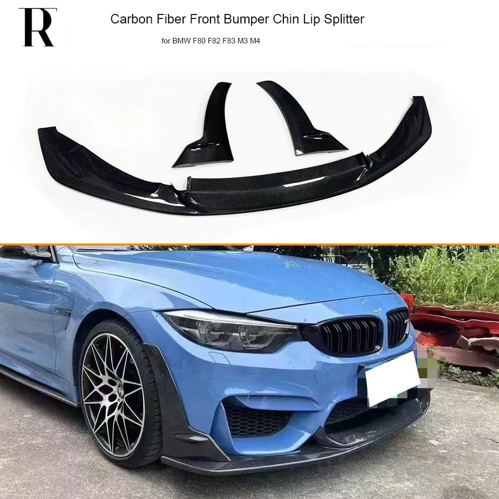 Lapport Style Carbon Fiber Front Bumper Chin Lip with Side Splitter Apron for BMW F80 M3 F82 F83 M4 2014 - 2019