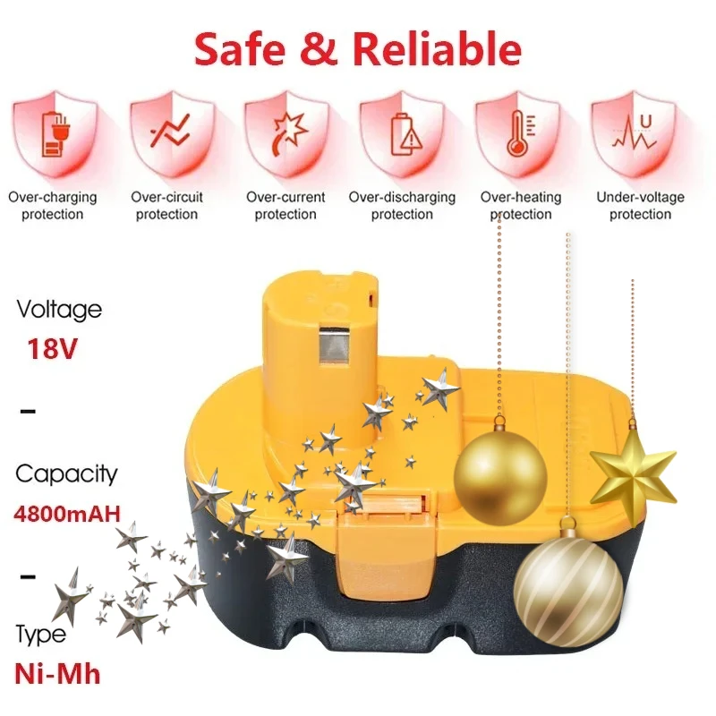 18V 6800mAh Ni-Mh Replacement Battery for Ryobi One+ Compatible with P100 P101 ABP1801 ABP1803 BPP1820 - High Capacity Power Too