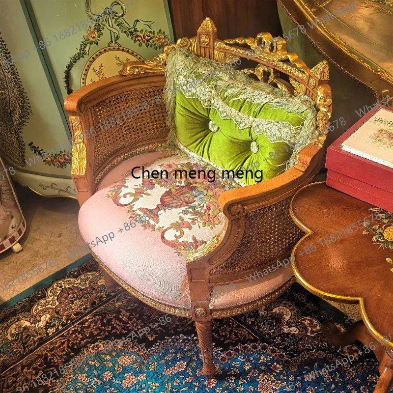 New arrive Solid wood carving pink printed fabric leisure chair sofa French single double seat