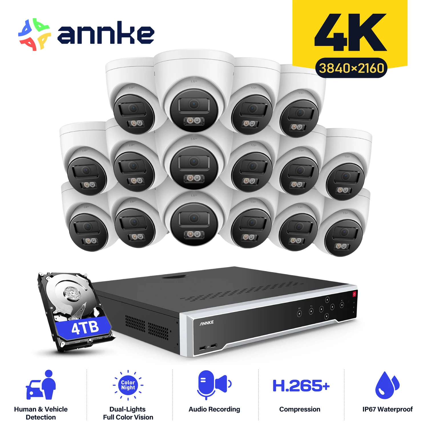 

Сетевая Видеосистема безопасности ANNKE 32 канала 4K Ultra HD POE 12 МП H.265 + видеорегистратор с 16X 8 МП 30 м EXIR наружная IP-камера ночного видения