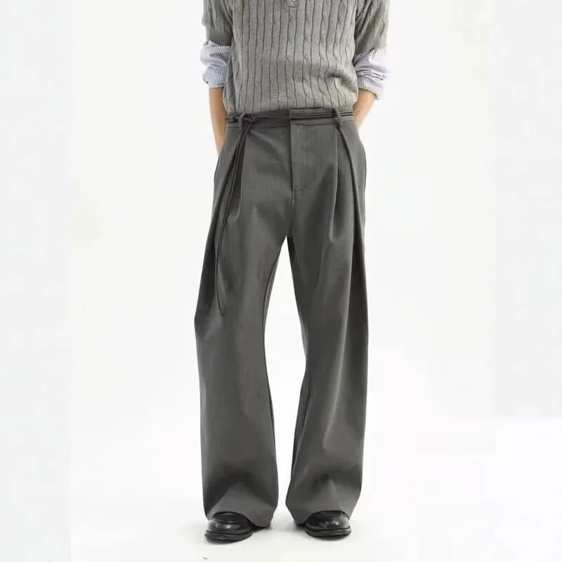 Cleanfit Cleanfit Cleanfit A-Line Casual Men's Pants Knife Pleat Wide Leg Shape Relaxing Style Polyester Fiber All Seasons