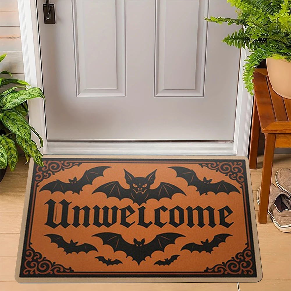 Hallowmas "UNWELCOME" الخفافيش القوطية نمط ترحيب البساط ممسحة غرفة المعيشة غرفة نوم مدخل باب الكلمة حصيرة المدخل الفناء الخلفي FootMat