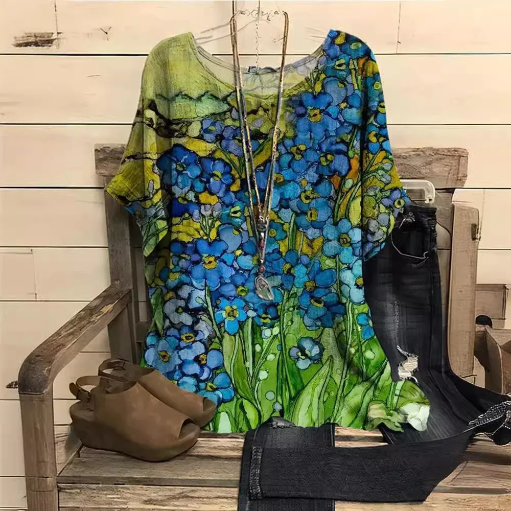 Nieuwe collectie ronde Ne ort Sve T-shirt 3D digitaal printen Batwing Sve plus maat zomer casual comfortabele herentop