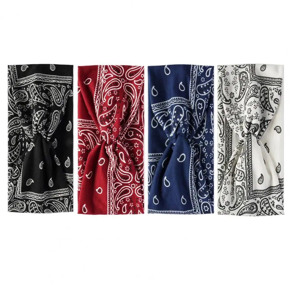 

Twisted Wide Headbands for Women Bohemia Style Elastic Running Headband Knot Design Retro Printing Elastic Band Hair Accessories